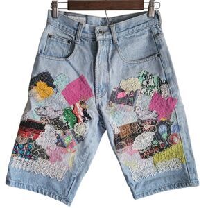 Its A Charlie Patchwork Long Denim Shorts Women's